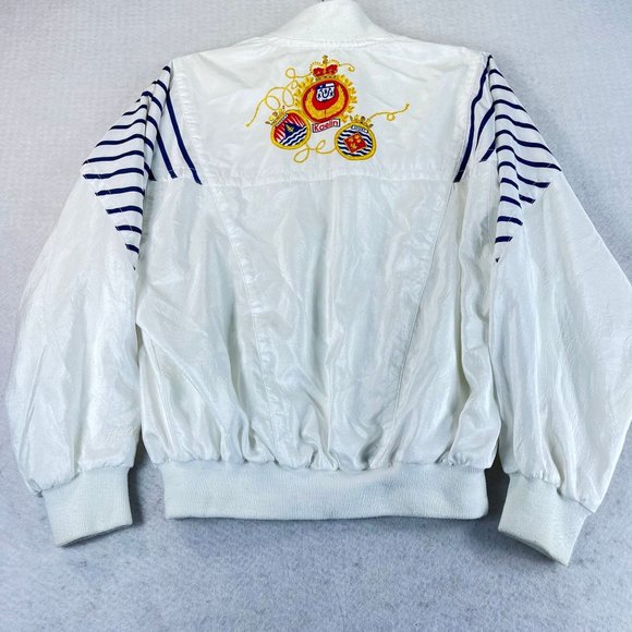 Vintage KAELIN Women XS White Striped Embroidered Nautical Crest 80s Windbreaker - Picture 10 of 10